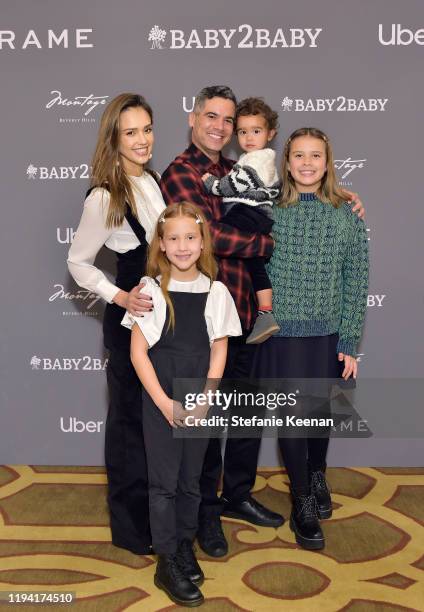Jessica Alba, Haven Garner Warren, Cash Warren, Hayes Alba Warren and Honor Marie Warren attend The Baby2Baby Holiday Party Presented By FRAME And...