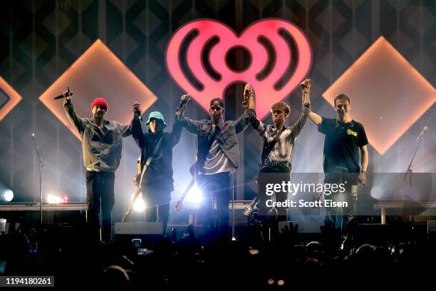 Daniel Seavey, Jack Avery, Corbyn Besson, Zach Herron, and Jonah Marais of Why Don't We perform onstage during KISS 108's iHeartRadio Jingle Ball...