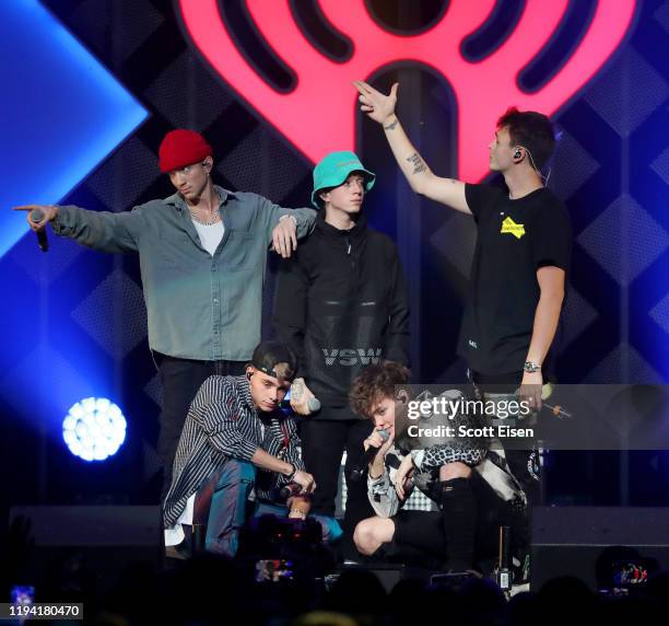 Daniel Seavey, Jack Avery, Corbyn Besson, Zach Herron, and Jonah Marais of Why Don't We perform onstage during KISS 108's iHeartRadio Jingle Ball...