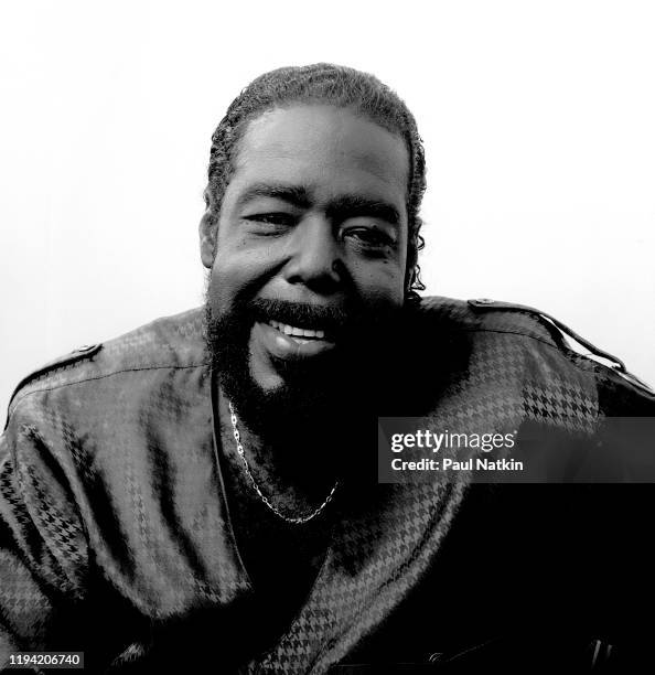 Portrait of American R&B and Soul singer Barry White as he poses backstage at the Regal Theater, Chicago, Illinois, June 1, 1990.