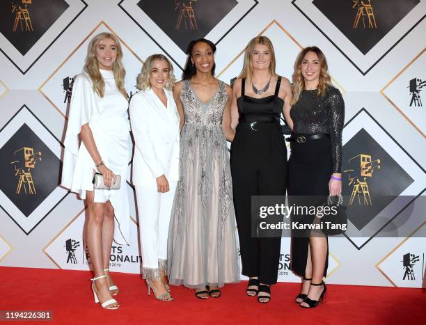 Helen Housby, Natalie Panagarry, Layla Guscoth, Fran Williams and Jade Clarke attend the BBC Sport Personality of the Year 2019 at P&J Live Arena on...