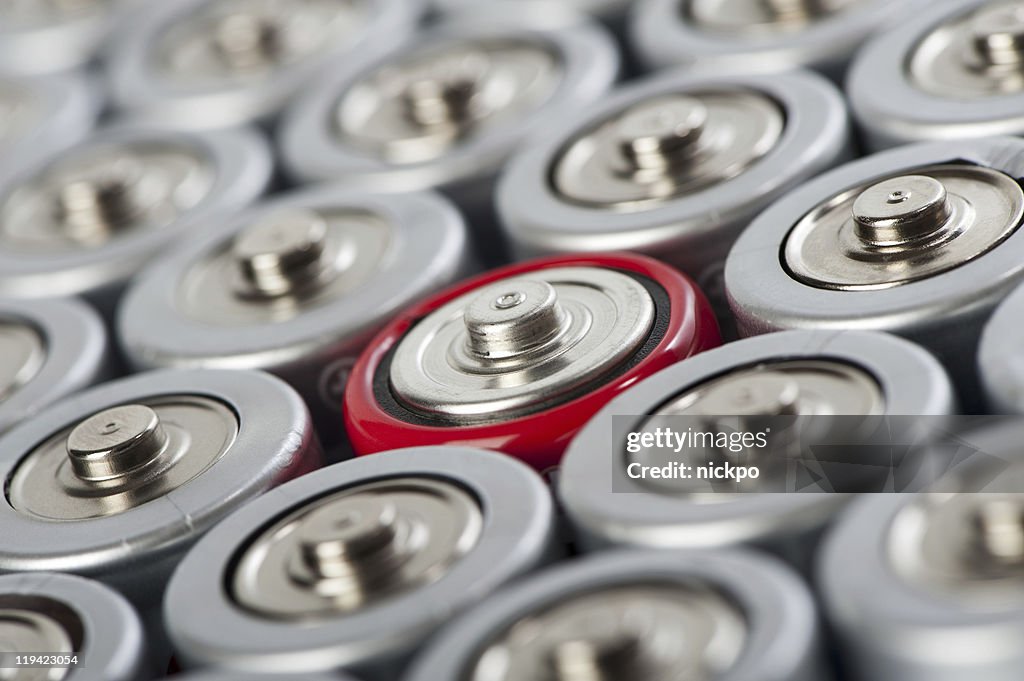Batteries tops macro with contrast red one