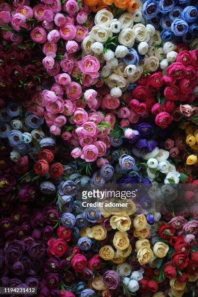 multicolored imitation flowers - peony bouquet stock pictures, royalty-free photos & images