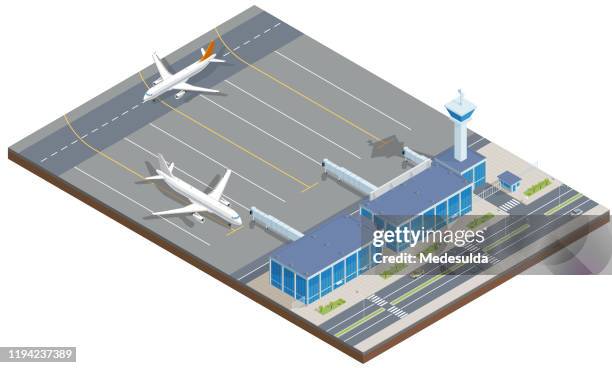 isometrischer flughafen - airport stock-grafiken, -clipart, -cartoons und -symbole