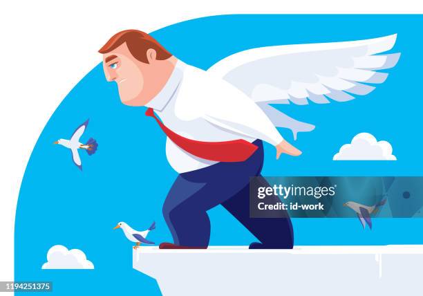 winged businessman going to fly - hops leaf stock illustrations