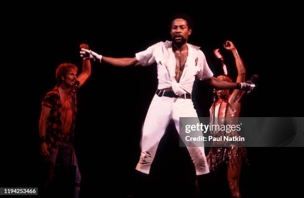 American Disco vocalist Victor Willis , of the group the Village People, performs onstage at the Chicago Stadium, Chicago, Illinois, June 21, 1979....