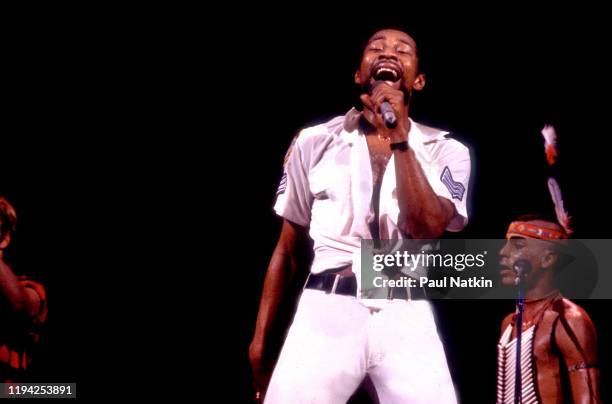 American Disco vocalist Victor Willis , of the group the Village People, performs onstage at the Chicago Stadium, Chicago, Illinois, June 21, 1979....