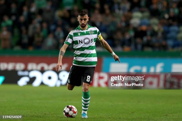 Bruno Fernandes of Sporting CP in action during the Portuguese League football match between Sporting CP and SL Benfica at Jose Alvalade stadium in...