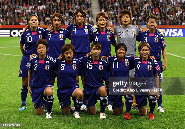 The Japan team line up prior to the FIFA Women's World Cup Final match between Japan and USA at the FIFA Women's World Cup Stadium on July 17, 2011...