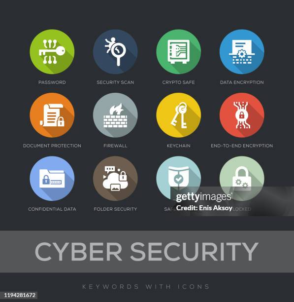cyber security flat design icon set - key ring stock illustrations