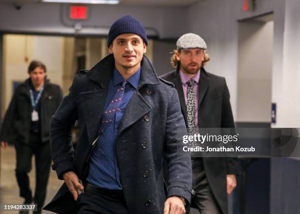Luca Sbisa of the Winnipeg Jets enters the arena prior to NHL action against the Tampa Bay Lightning at the Bell MTS Place on January 17, 2020 in...