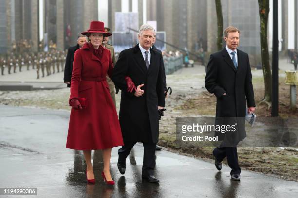 Queen Mathilde, King Philippe of Belgium and Henri, Grand Duke of Luxembourg attend the 75th Battle of the Bulge anniversary remembrance ceremony on...