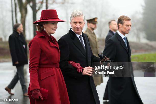 Queen Mathilde, King Philippe of Belgium and Henri, Grand Duke of Luxembourg attend the 75th Battle of the Bulge anniversary remembrance ceremony on...