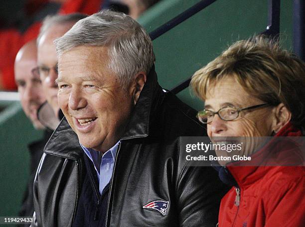 Patriots CEO Bob Kraft and his wife, Myra, attend the first game of the ALCS where Boston Red Sox play against Cleveland Indians at Fenway Park...