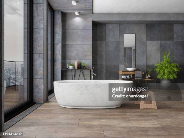 badezimmer in neuem luxushaus - luxury bathroom stock-fotos und bilder