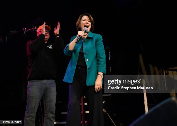 Democratic presidential candidate Sen. Amy Klobuchar takes the stage after being introduced by Minnesota Governor Tim Walz at First Avenue on January...