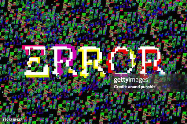 digital corruption on screen, glitch error or colorful digital pixel noise. - error message stock pictures, royalty-free photos & images