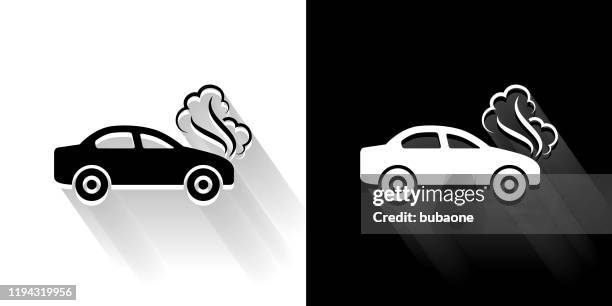 car problem black and white icon with long shadow - smashed car white background stock illustrations