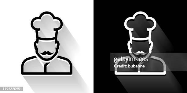 chef face black and white icon with long shadow - multiple hats stock illustrations