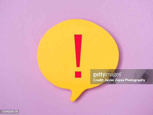 note in the shape of comic bubbles with drawn exclamation symbol - exclamation point stock pictures, royalty-free photos & images
