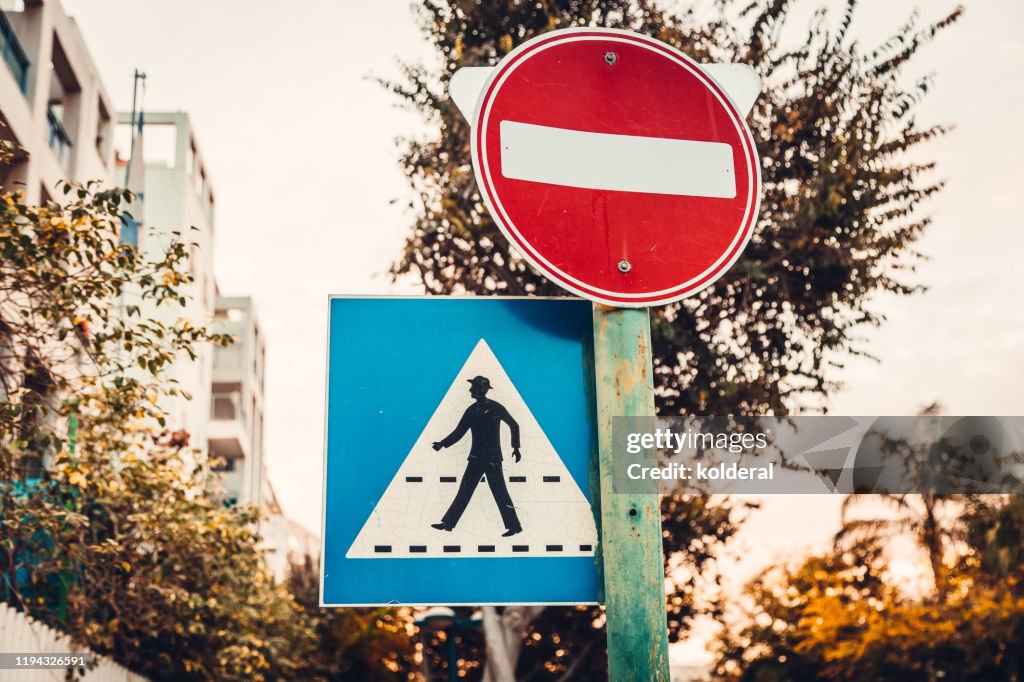 Walk Through Sign Do Not Enter Sign And Pedestrian Crosswalk Sign In Neighborhood High ...