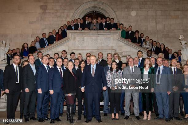 Prime Minister Boris Johnson poses with newly-elected Conservative MPs at the Houses of Parliament on December 16, 2019 in London, England. Boris...