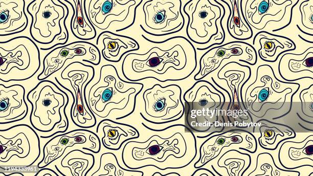 abstract surreal seamless hand-drawn illustration - eyes and lines. - seeing double stock illustrations
