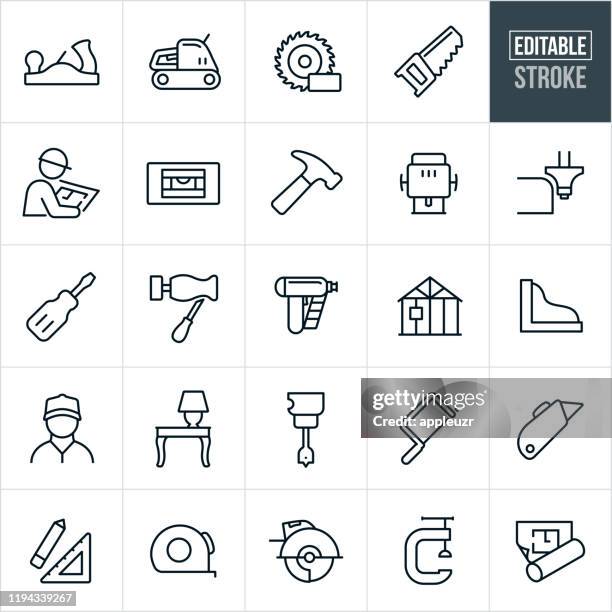 zimmerei dünne linie icons - editierbare strich - schreiner stock-grafiken, -clipart, -cartoons und -symbole