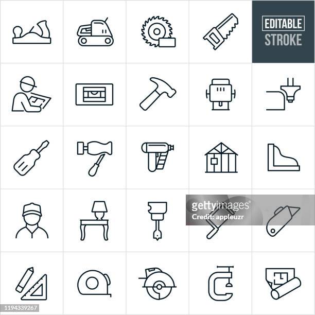 carpentry thin line icons - editable stroke - manufacturing equipment stock illustrations