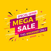 Bright modern Mega Sale banner for advertising discounts. Vector template for design special offer poster.