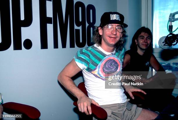 View of American Rock musician Joe Walsh during a promotional stop at WLUP Radio, Chicago, Illinois, June 4, 1986.