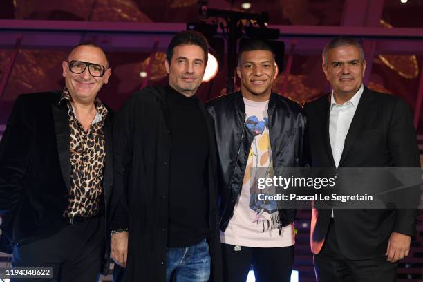 Marc Ferrero, Richard Orlinski, Kylian Mbappe and Ricardo Guadalupe attend the "Hublot Loves Art" Party At Fondation Louis Vuitton on December 16,...