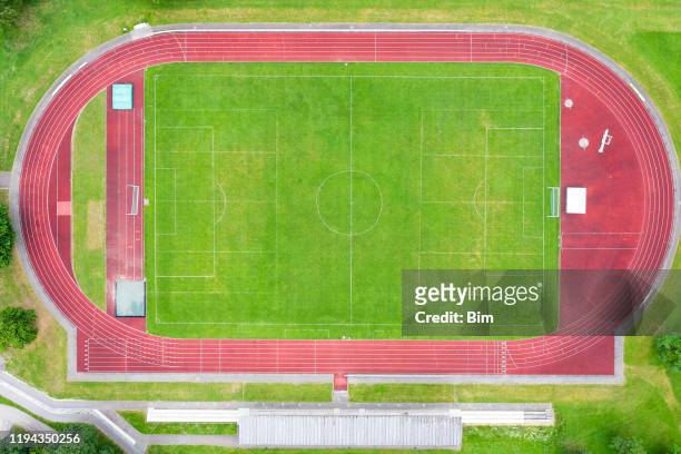 sports stadium, aerial view - soccer field above stock pictures, royalty-free photos & images