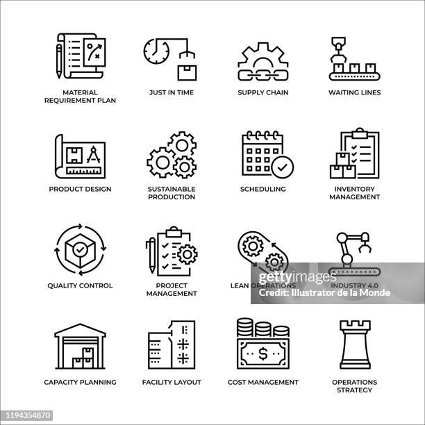 生産管理アウトライン アイコン セット - demanding点のイラスト素材／クリップアート素材／マンガ素材／アイコン素材