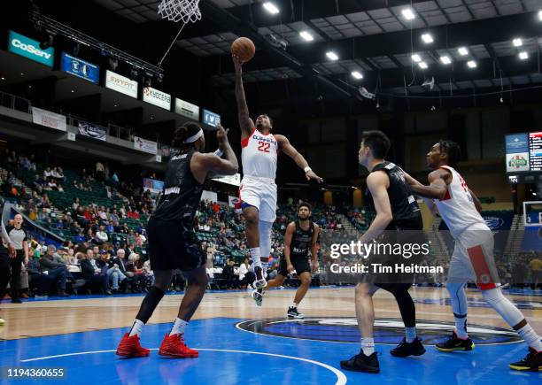 Xavier Rathan-Mayes of the Agua Caliente Clippers drives to the basket during the game against the Texas Legends on January 14, 2020 at Comerica...