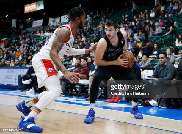 Dakota Mathias of the Texas Legends is guarded by Markel Crawford of the Agua Caliente Clippers during the fourth quarter on January 14, 2020 at...