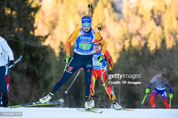 Franziska Preuss of Germany in action competes during the Women 4x6 km Relay Competition at the BMW IBU World Cup Biathlon Ruhpolding on January 17,...