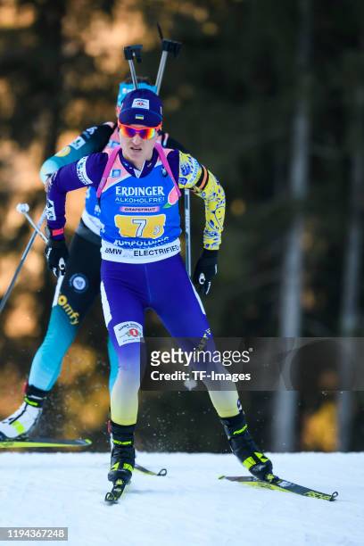 Valj Semerenko of Ukraine in action competes during the Women 4x6 km Relay Competition at the BMW IBU World Cup Biathlon Ruhpolding on January 17,...