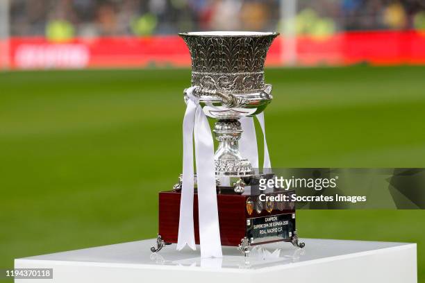 Supercopa trophy won by Real Madrid during the La Liga Santander match between Real Madrid v Sevilla at the Santiago Bernabeu on January 18, 2020 in...