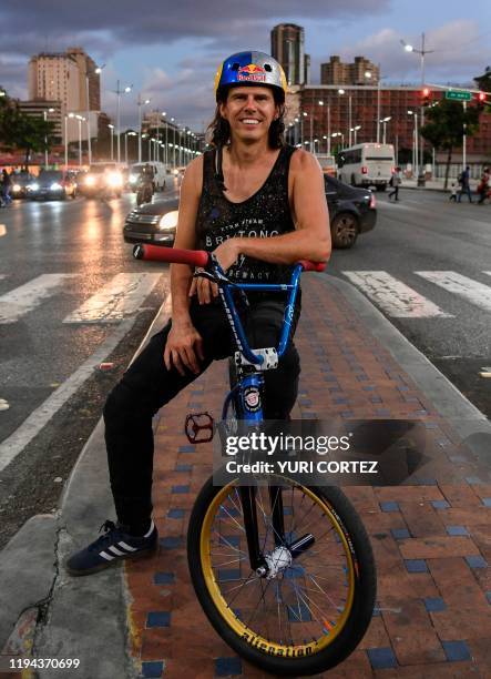 Venezuelan cyclist Daniel Dhers poses for pictures after training at Bolivar Avenue in Caracas, on January 11, 2020. - Daniel Dhers, winner of...