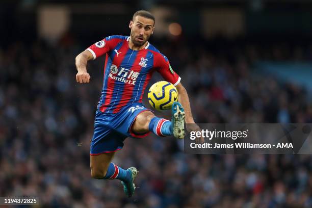 Cenk Tosun of Crystal Palace during the Premier League match between Manchester City and Crystal Palace at Etihad Stadium on January 18, 2020 in...