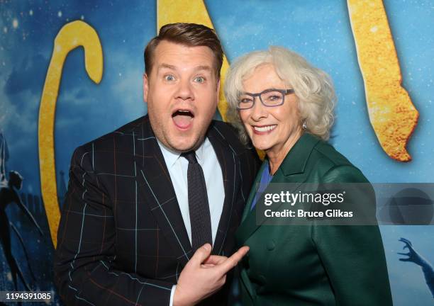 James Corden and Betty Buckley pose at the World Premiere of the new film "Cats" based on the Andrew Lloyd Webber musical at Alice Tully Hall,...