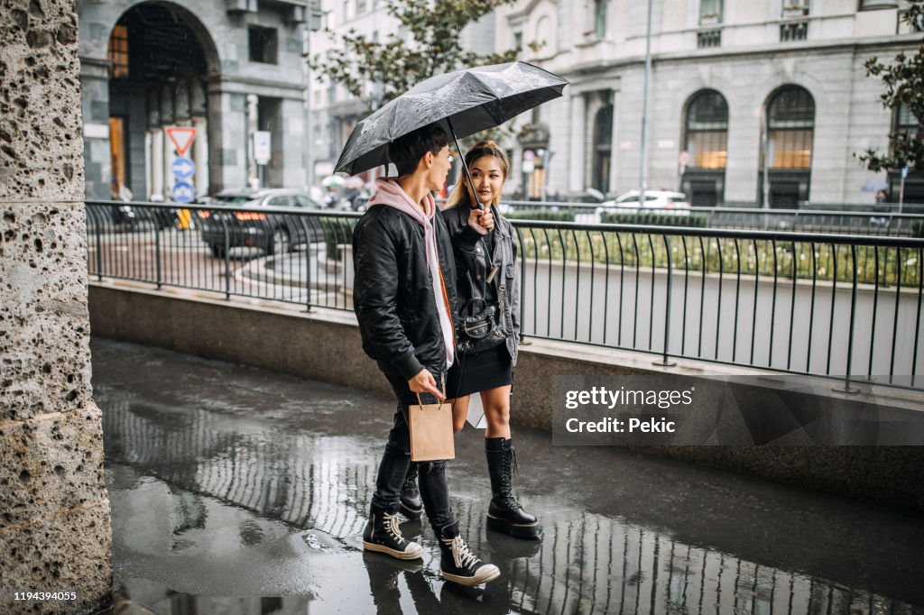 Early Christmas shopping on rainy day