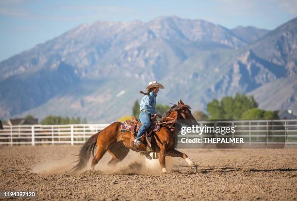 cowgirl barrel racing rodeo - barrel race stock pictures, royalty-free photos & images