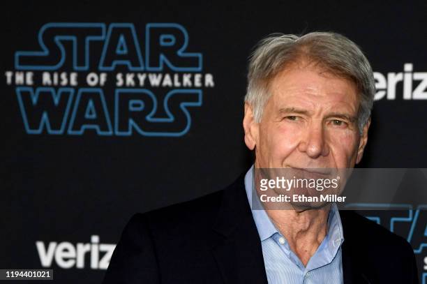 Actor Harrison Ford attends the premiere of Disney's "Star Wars: The Rise of Skywalker" on December 16, 2019 in Hollywood, California.
