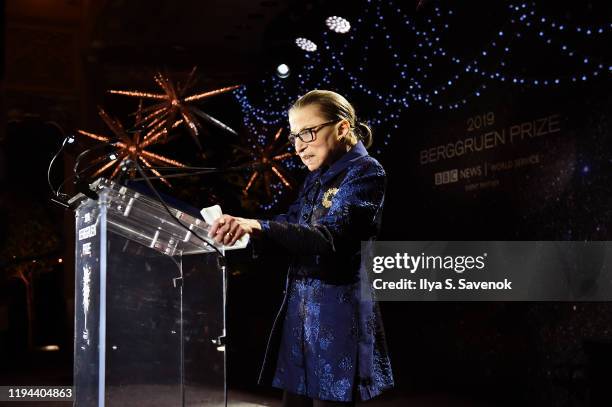 Ruth Bader Ginsburg speaks onstage at the Fourth Annual Berggruen Prize Gala celebrating 2019 Laureate Supreme Court Justice Ruth Bader Ginsburg In...