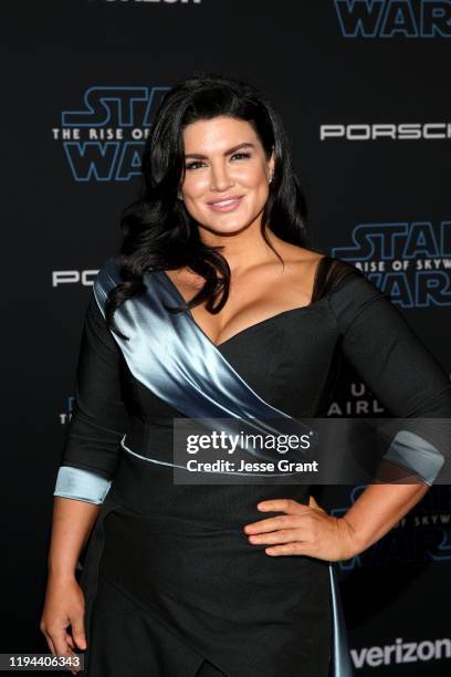 Gina Carano arrives for the World Premiere of "Star Wars: The Rise of Skywalker", the highly anticipated conclusion of the Skywalker saga on December...