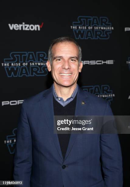 Mayor of Los Angeles Eric Garcetti arrives for the World Premiere of "Star Wars: The Rise of Skywalker", the highly anticipated conclusion of the...