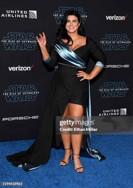 Actress Gina Carano attends the premiere of Disney's "Star Wars: The Rise of Skywalker" on December 16, 2019 in Hollywood, California.