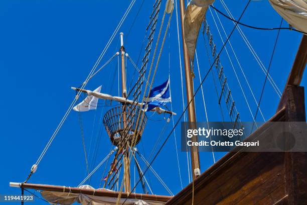 sailing ship from below - santa maria stock pictures, royalty-free photos & images